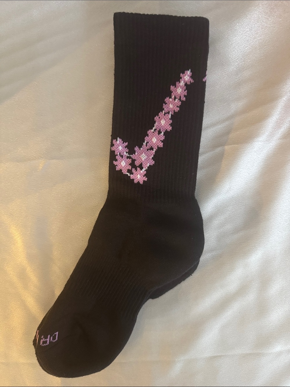 New! Nike Women’s Black Crew Sock with Pink Floral Swoosh